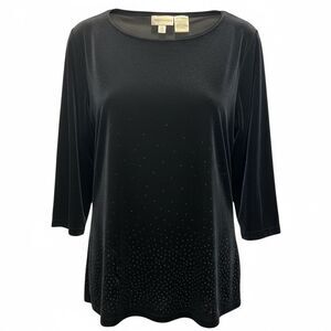 EUC Christie & Jill Women’s Black Velvet Long Sleeve Accents Blouse Top - XL